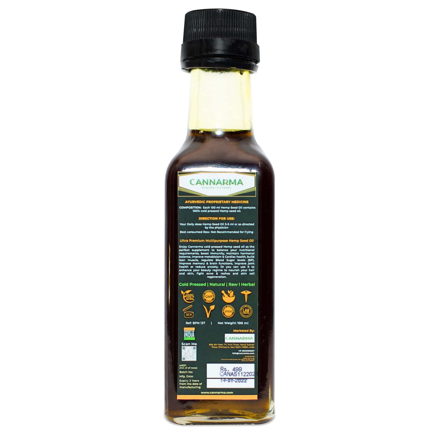 Cannarma Ultra Premium Multipurpose Hemp Seed Oil 100 ml