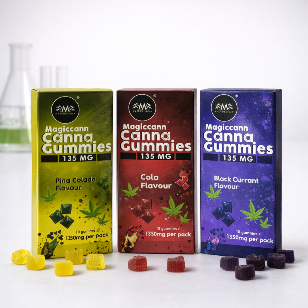 ASSORTED ALL FLAVOUR EXTRA STRONG (CBD + THC) Premium CANNABIS COLA PINACOLDA BLACKCURRANT GUMMIES 135MG GUMMY OF 30 PCS