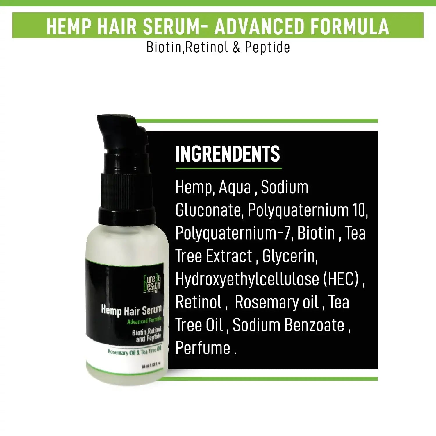 Cure By Design Hemp Hair Serum Bottle of 30 ML