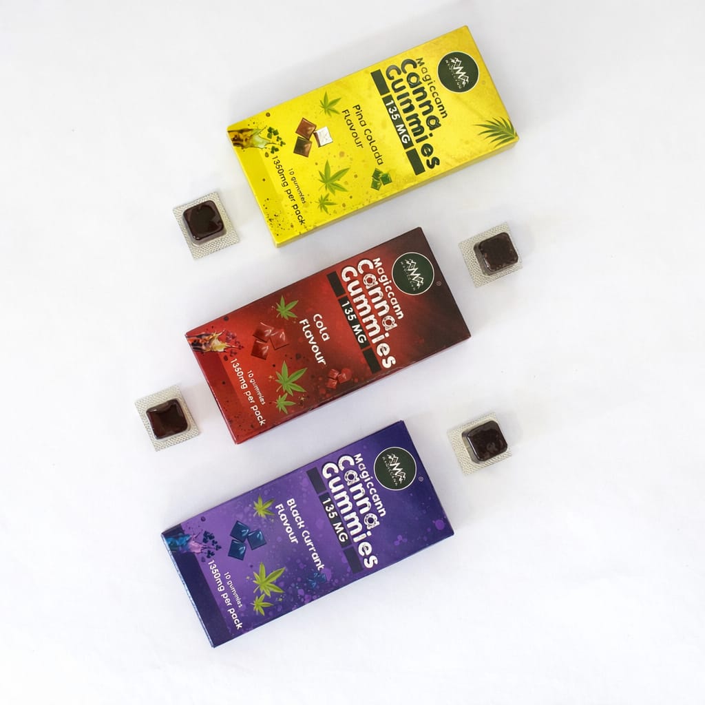 ASSORTED ALL FLAVOUR EXTRA STRONG (CBD + THC) Premium CANNABIS COLA PINACOLDA BLACKCURRANT GUMMIES 135MG GUMMY OF 30 PCS