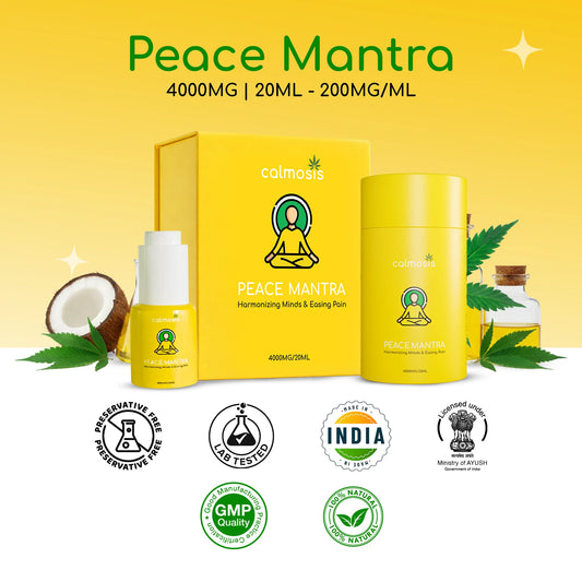 Calmosis Peace Mantra | Premium Ayurvedic THC+CBD Cannabis Tincture | 4000 MG / 20 ML Full Spectrum (THC + CBD) With Ashwagandha, Brahmi, Valerian Root & Honey