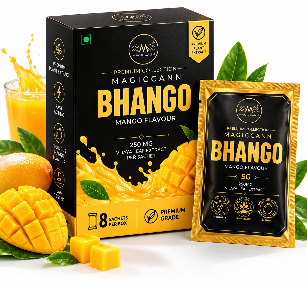 Magiccann Bhango Mango - water & milk soluble drink to Happiness 2000mg| 250mg per sachet pack of 8 sachets