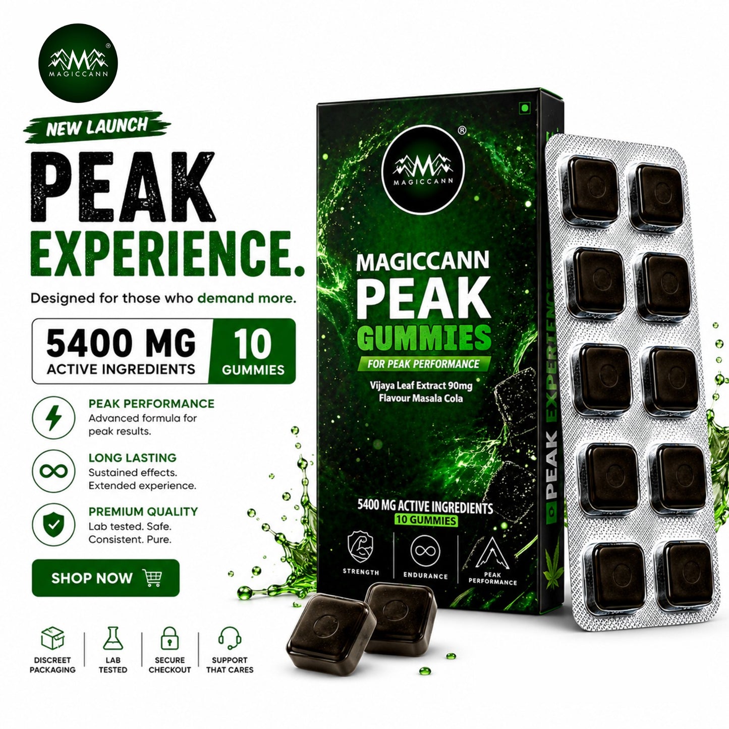 Magiccann Peak MEN Vitality Gummies Sexual desire | Stamina | 5400mg | 540mg Active Ingredients Per Gummy