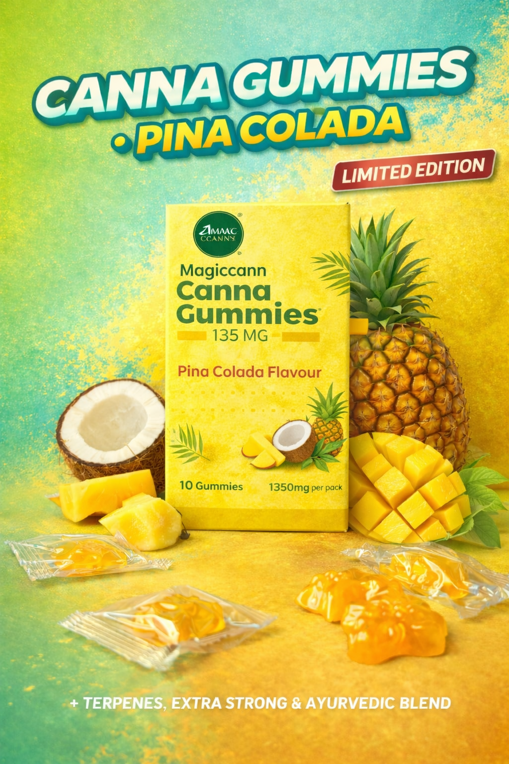 Magiccann Canna Gummies - Pina colada, Extra Strong : 1350Mg