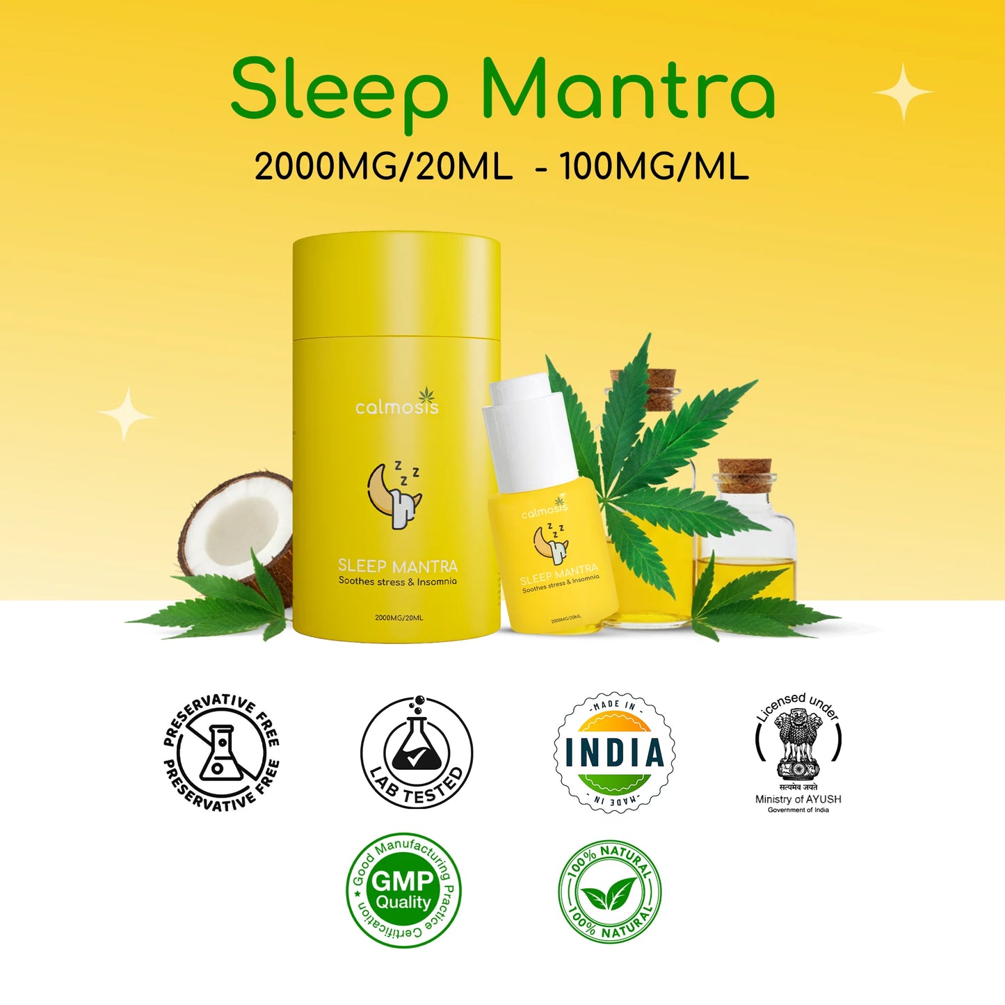 Calmosis Sleep Mantra | Natural Ayurvedic CBD Sleep Tincture | 2000 MG / 20 ML THC-Free Formula With Ashwagandha, Brahmi, Valerian Root & Honey