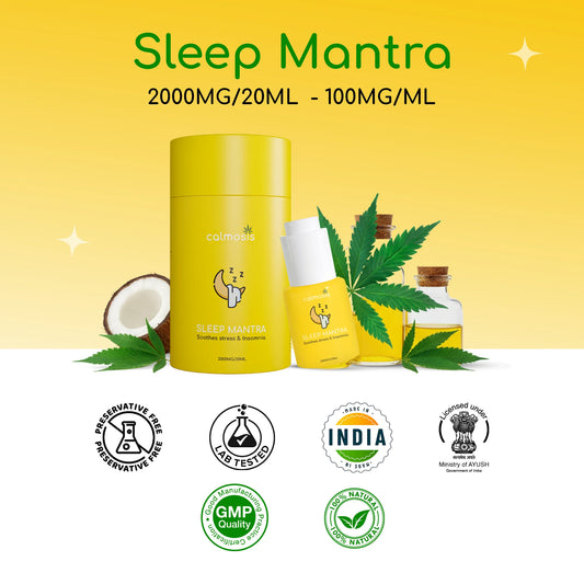 Calmosis Sleep Mantra | Natural Ayurvedic CBD Sleep Tincture | 2000 MG / 20 ML THC-Free Formula With Ashwagandha, Brahmi, Valerian Root & Honey